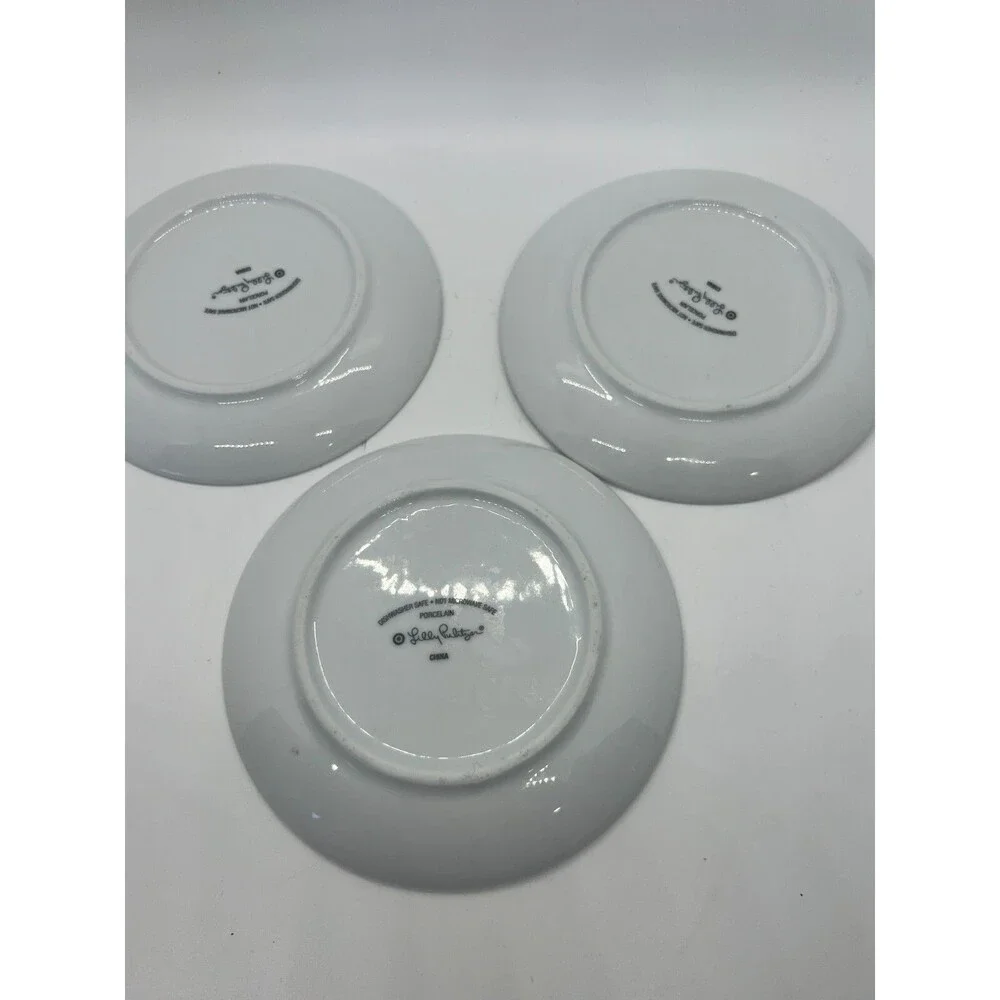 Set of 3 Lilly Pulitzer Target White Gold 5” plates elephant glass decor turtle